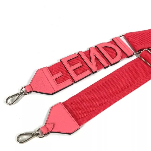 FENDI Strap you mesh logo Shoulder strap Leather/Canvas pink Unused - Picture 5 of 7